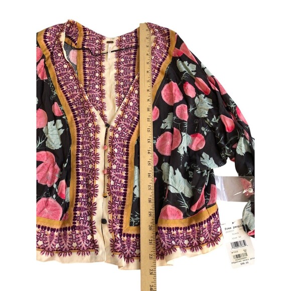 NWT Free People Cardigan Top Womens XS Abstract Artsy Print Tie Long Sleeve Boho - Picture 6 of 12